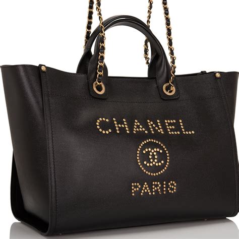 chanel black tote with white cc|Chanel large shopping tote price.